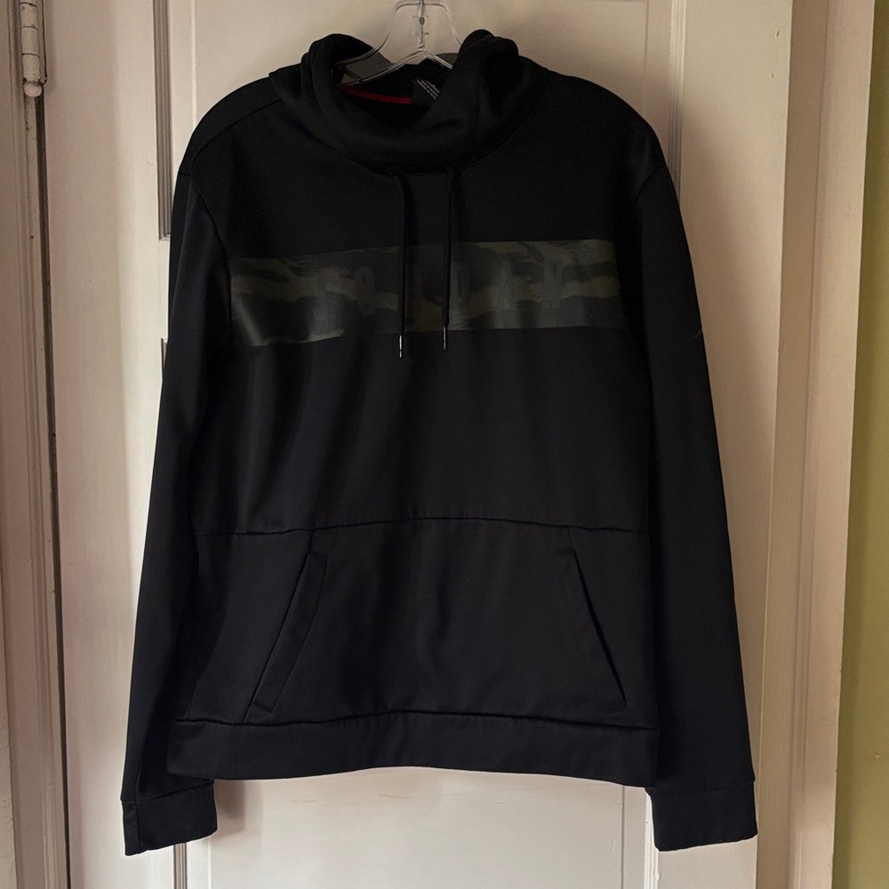 Nike Air Jordan Men's Black Hoodie with Olive Camo Chest Stripe- Men’s Medium